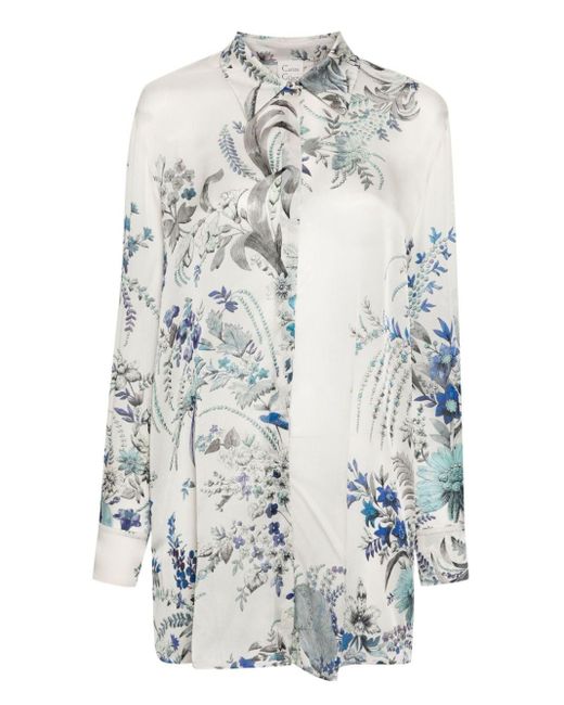 Carine Gilson White Floral-print Silk Pyjama Top