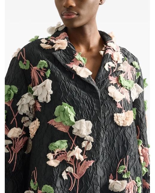 Erdem Black Floral-Detail Embroidered Blazer