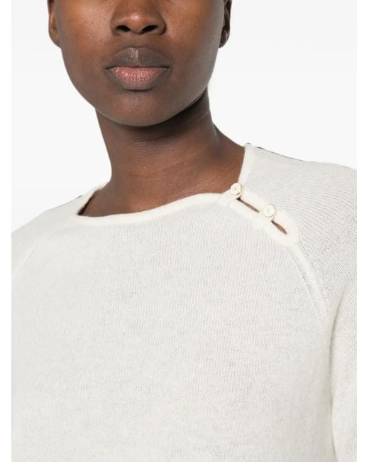 Forte_forte White Button-Detail Raglan-Sleeve Sweater