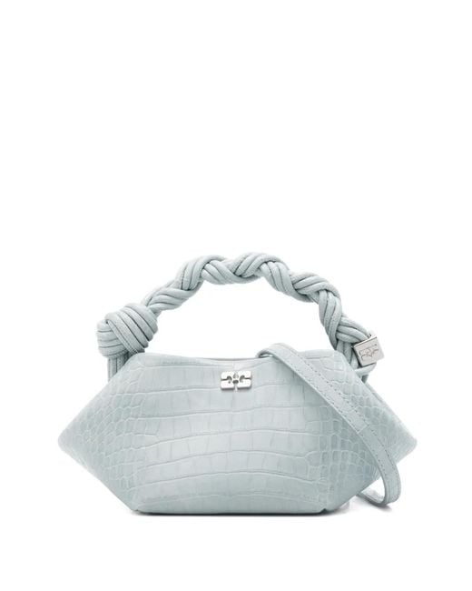 Ganni White Croco Twisted Bou Mini Satchel