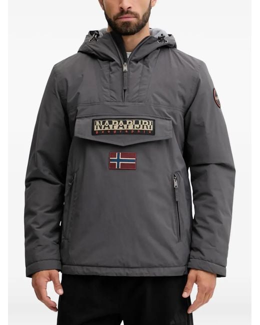 Napapijri Gray Hooded Patch Jacket for men