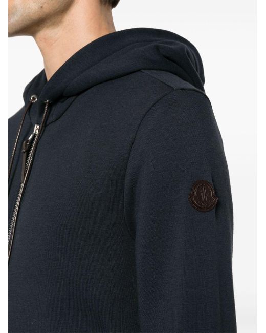 Moncler Black Logo-appliqué Zipped Hoodie for men