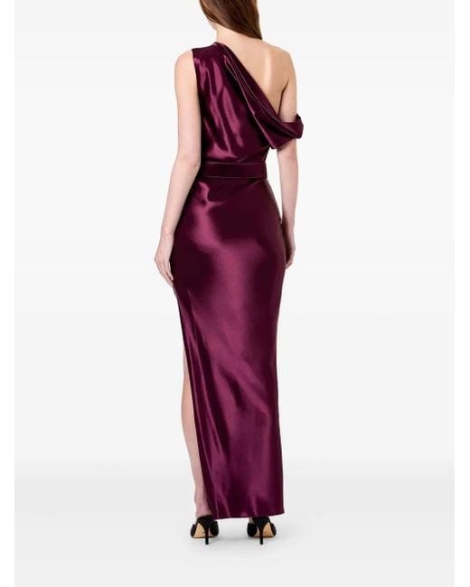 Nicholas Purple Eartha One-Shoulder Belted Maxi Dress