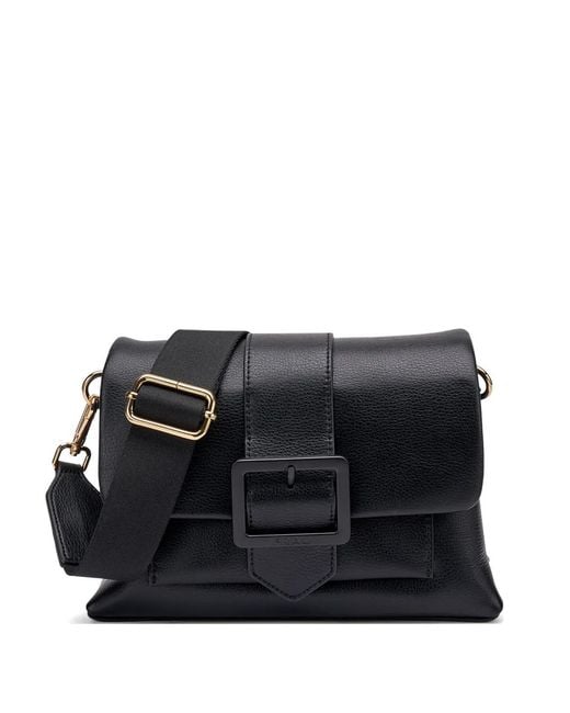 Frau Black Buckle-Detail Pebbled Tote Bag