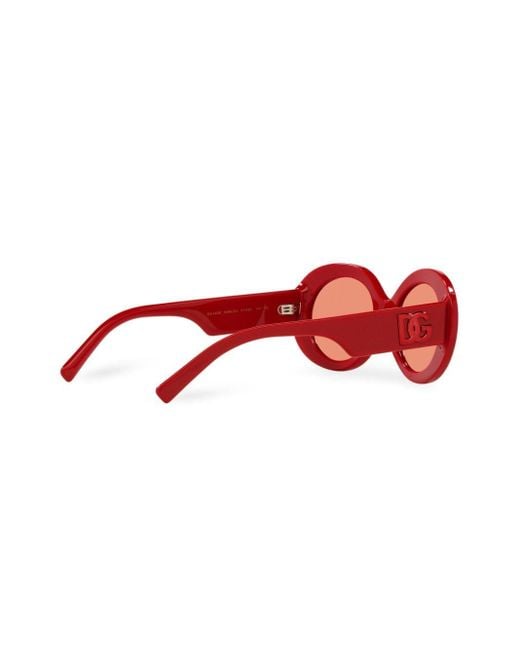 Dolce & Gabbana Red Logo-embossed Round-frame Sunglasses