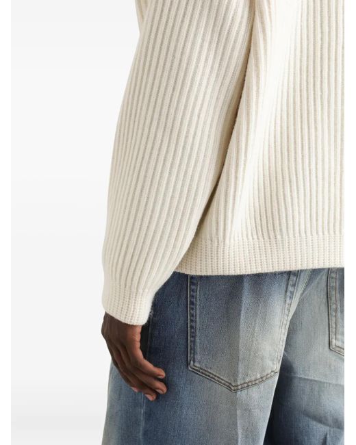 Dolce & Gabbana White V-Neck Ribbed Sweater for men