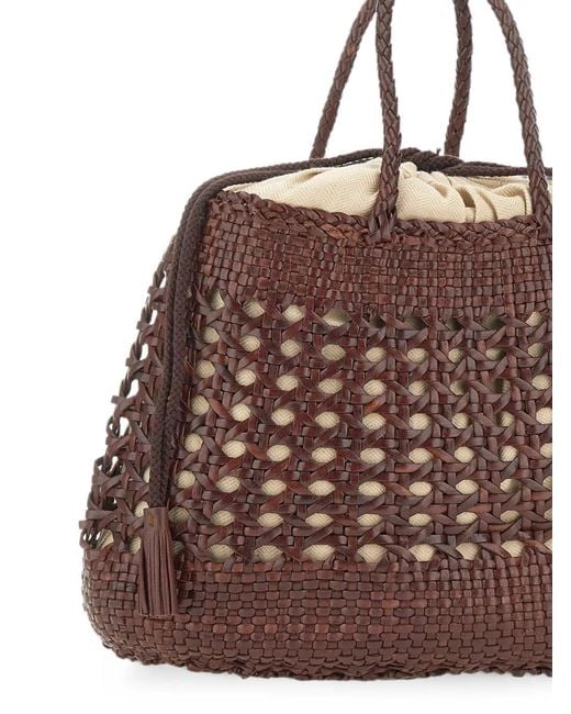 Dragon Diffusion Brown Santa Cano Woven Leather Tote Bag