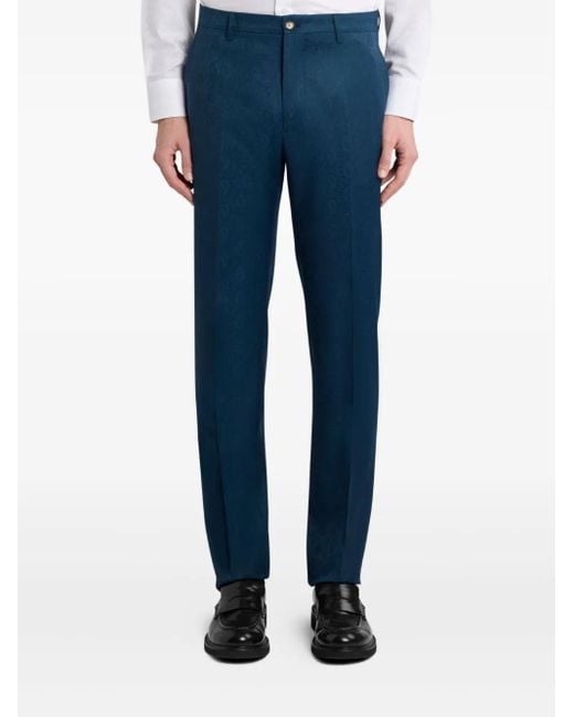 Etro Blue Wool Straight-Leg Trousers for men