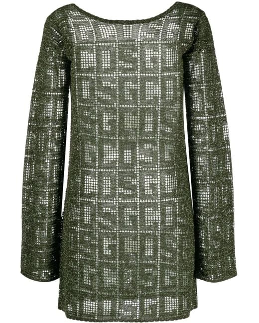 Gcds Green Short Dress With Monogram