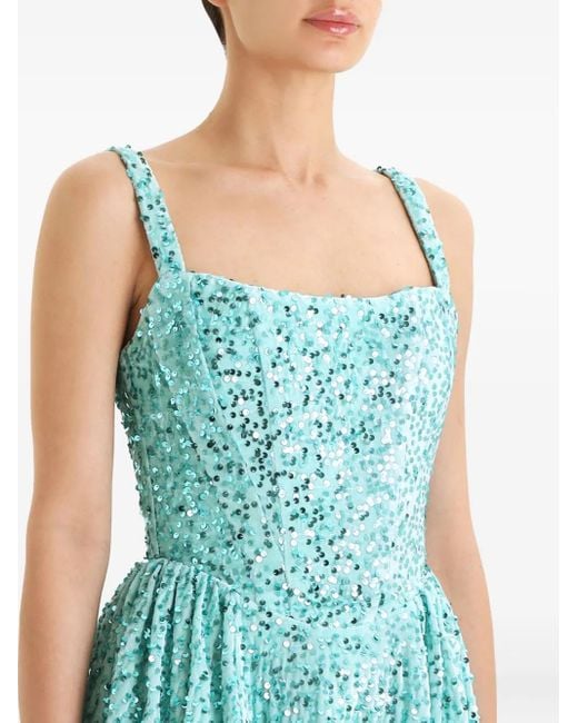 POST MERIDIEM Blue Sequin Corset Midi Dress