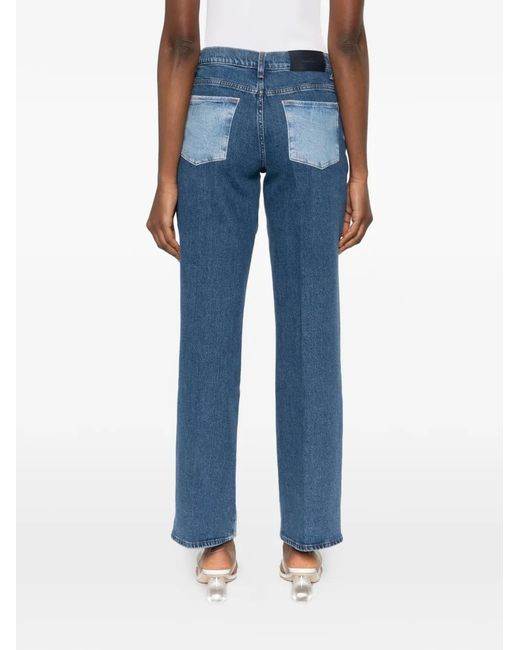 7 For All Mankind Blue Contrast-Panels Straight-Leg Jeans