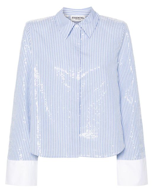 Essentiel Antwerp Blue Sequin-Embellished Striped Shirt