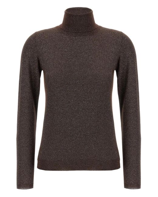 Brunello Cucinelli Brown Roll-Neck Lurex-Detail Sweater
