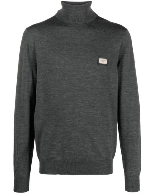 Dolce & Gabbana Gray Logo-Appliqué Wool Jumper for men