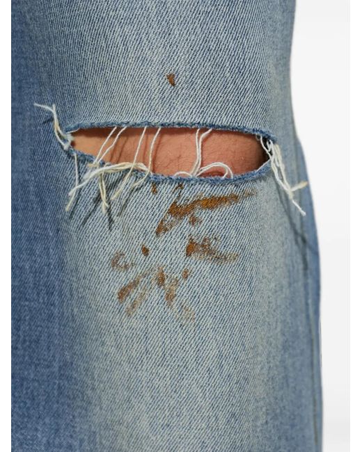 Amiri Blue Distressed Paint-Splatter Jeans for men