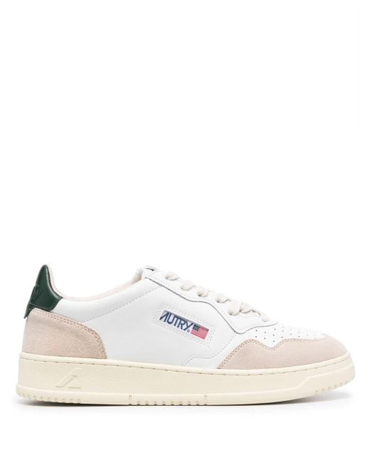 Autry White Medalist Low Sneakers In And Dark Green Suede And Leather for men