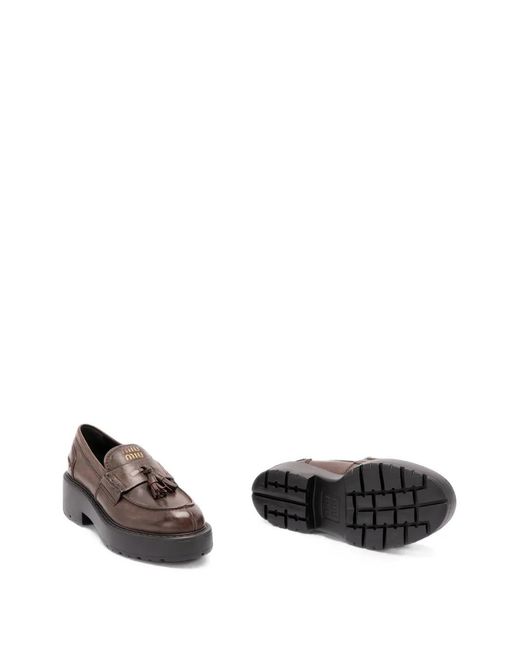 Miu Miu Brown Tassel-Embellished Chunky Loafers