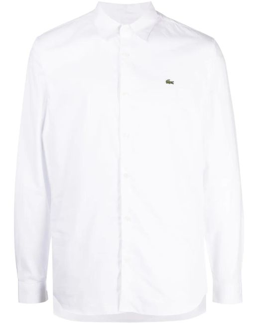 Lacoste White Logo-Embroidered Poplin Cotton Shirt for men