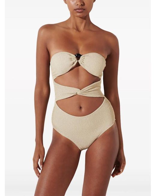 Karl Lagerfeld Natural Fan Charm Strapless Lurex Swimsuit