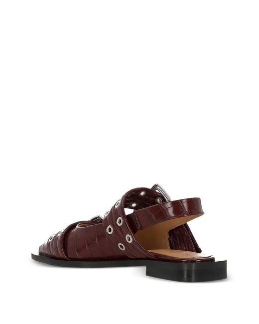 Ganni Brown Buckle Ballet Flats