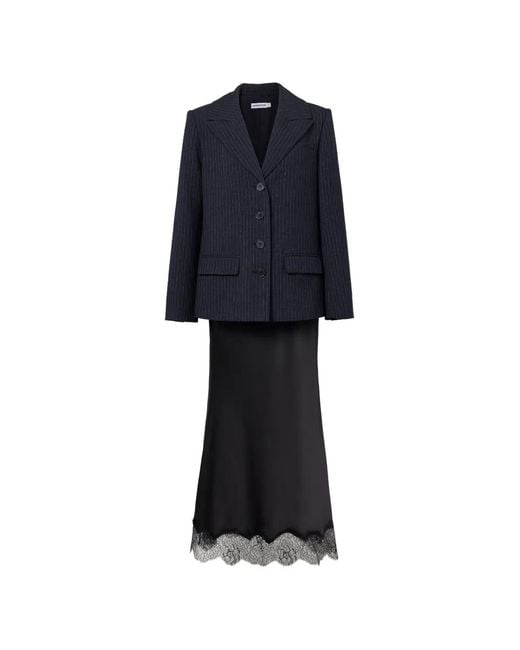 Self-Portrait Blue Tailored Blazer Satin Midi Dress