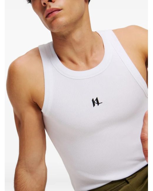 Karl Lagerfeld White Logo-Print Tank Top for men