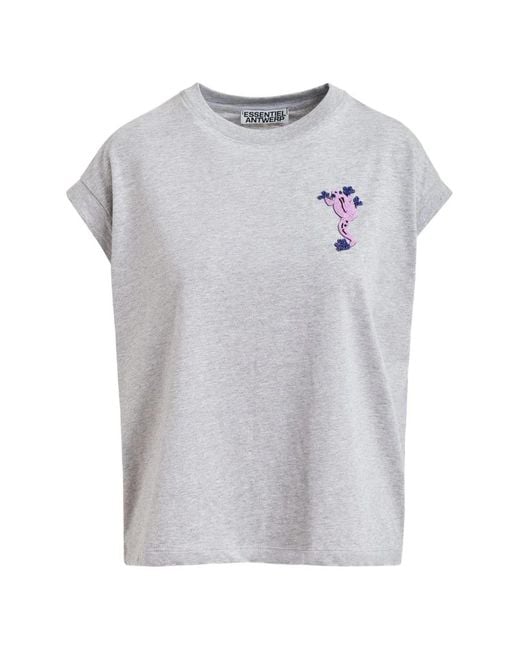 Essentiel Antwerp Gray Bead-Embellished Frog Top