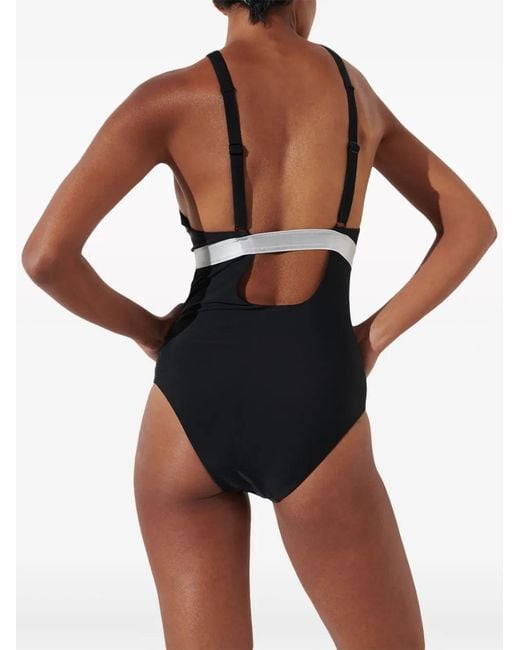 Karl Lagerfeld Black Logo-Waistband Halterneck Swimsuit