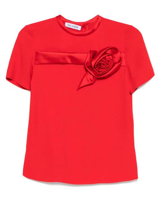 Dice Kayek Red T-Shirt mit Rosenstickerei