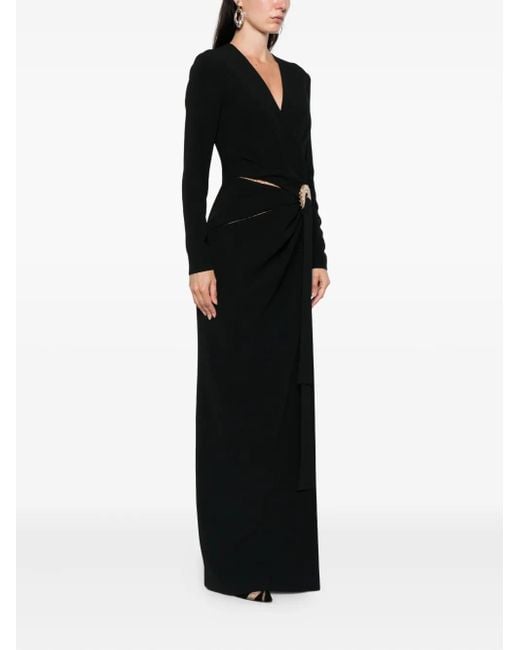 Elie Saab Black Crystal-Embellished Wrap Maxi Evening Dress
