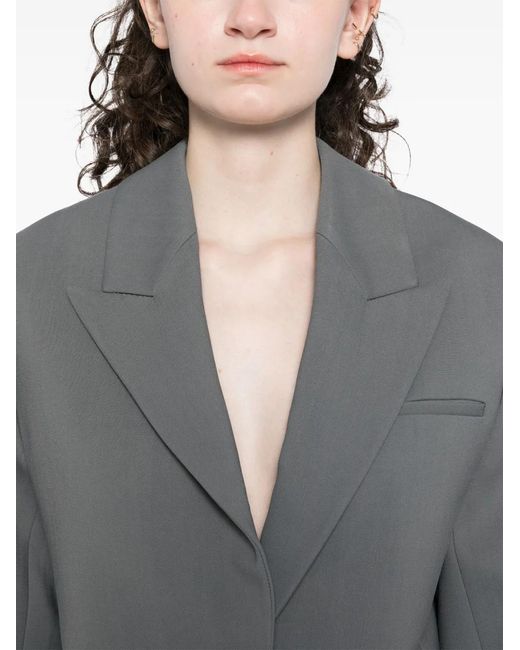 Nanushka Gray Cropped Boxy Fit Blazer