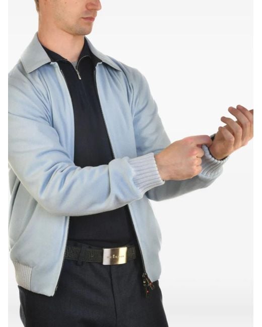 Kiton Blue Cashmere Ribbed-Cuff Shirt Jacket for men