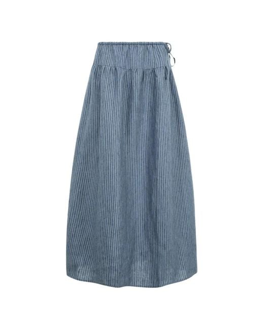 Deiji Studios Blue Striped-Drawstring Maxi Skirt