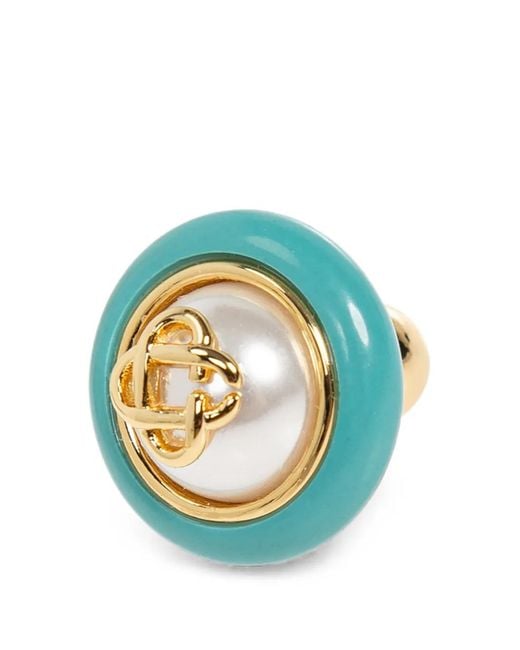Casablanca Brown Pearl-Embellished Logo Earrings