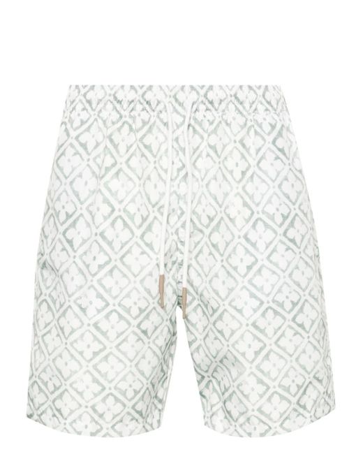 Eleventy White Geometric-pattern Swim Shorts for men