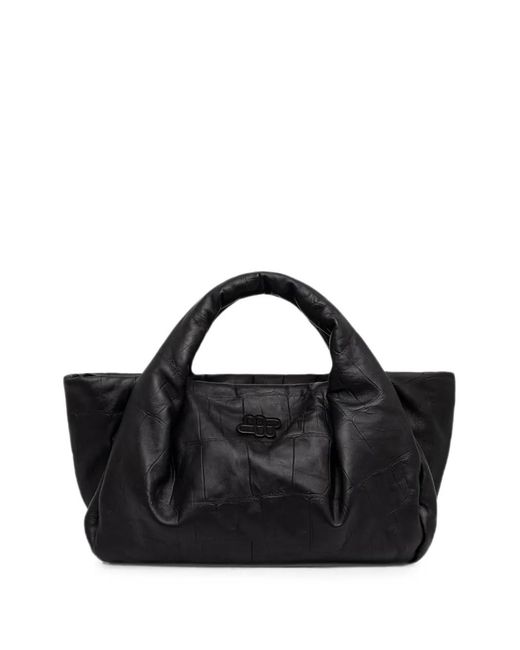 Munthe Black Croc-Effect Padded Tote Bag
