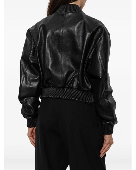 Arma Black Hannan Ribbed-Trim Leather Bomber Jacket