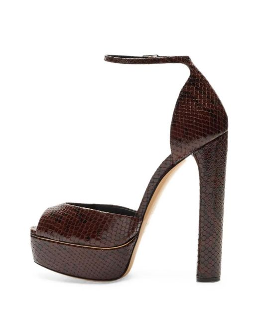 Casadei Brown Flora Python-Effect Platform Sandals
