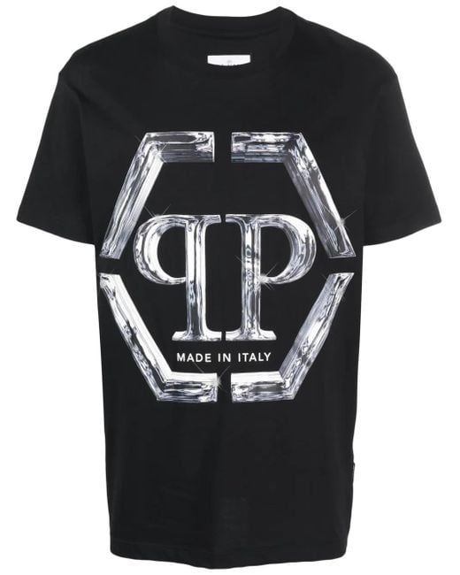 Philipp Plein Black Ss Pp Glass Cotton T-Shirt for men