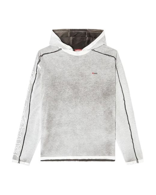 DIESEL Gray Cotton Hoodie With Colour Spray for men