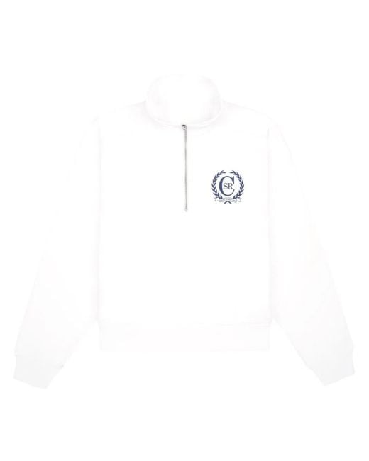 Sporty & Rich White Logo-Print Zipped Cotton Jumper