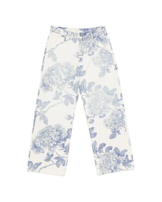 R13 White Belt-Loop Floral-Print Jeans