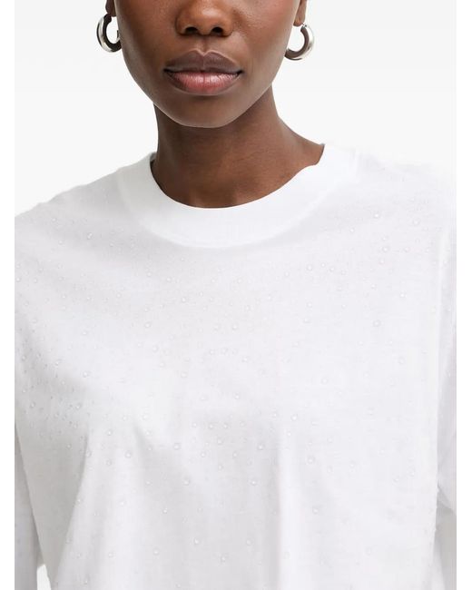 Guess White Rhinestone-Embellished Cropped T-Shirt