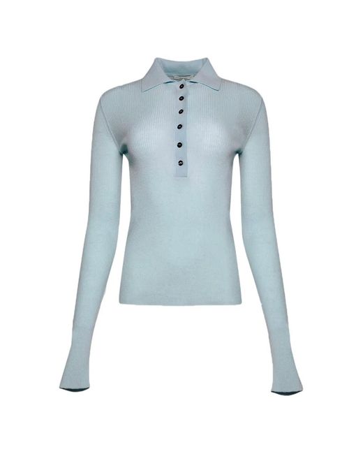 AMIYA Blue Georgia Ribbed Polo Top