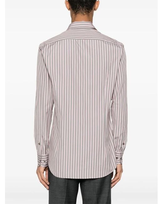 Etro Pink Pegaso-Embroidered Striped Shirt for men