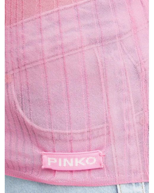Pinko Pink Ribbed Off-Shoulder Top