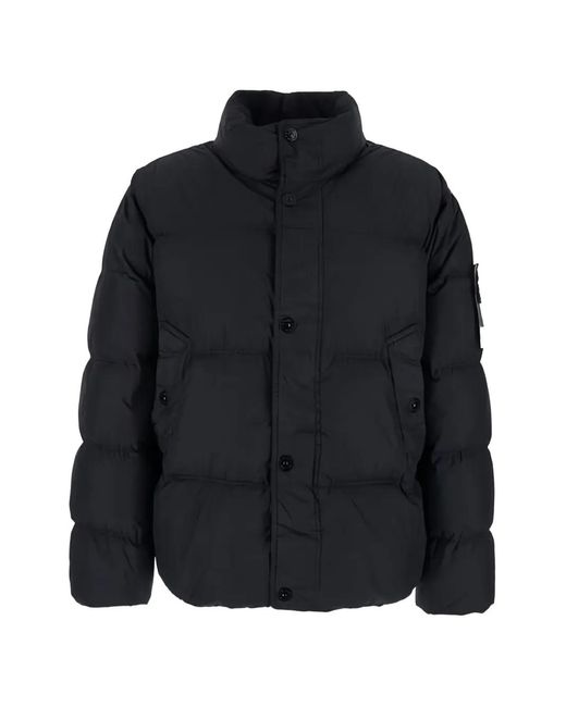 Stone Island Black Button Puffer Jacket for men