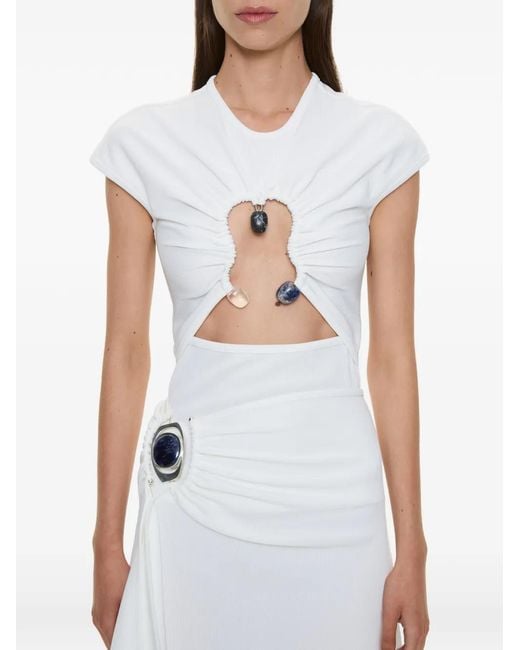 Christopher Esber White Hiero Crystal Capped-Design Cut-Out T-Shirt