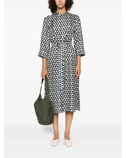 Max Mara White Triangle-Print Belted Dress