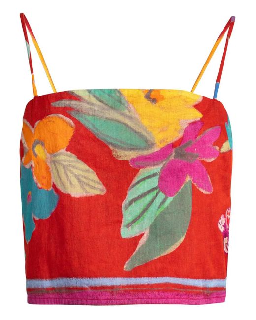 Marie Oliver Wyatt フローラル クロップドトップ Red